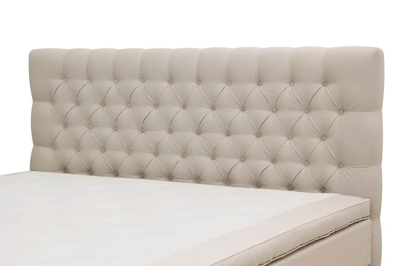 Hilton Lyx Komplett Sengpakke 160x200 cm Kontinentalseng med knappet sengegavl i fløyel - Beige / Fløyel - Møbler - Senger - Kontinentalsenger