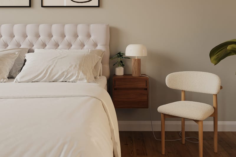 Hilton Lyx Komplett Sengpakke 160x200 cm Kontinentalseng med knappet sengegavl i fløyel - Beige / Fløyel - Møbler - Senger - Kontinentalsenger