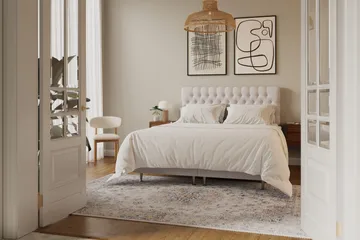 Hilton Lyx Komplett Sengpakke 160x200 cm Kontinentalseng med knappet sengegavl i fløyel - Beige / Fløyel - Møbler - Senger - Kontinentalsenger