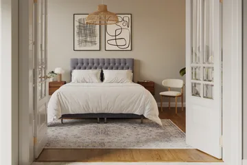 Hilton Lyx Komplett Sengpakke 160x200 cm Kontinentalseng med knappet sengegavl i fløyel - Grå / Fløyel - Møbler - Senger - Kontinentalsenger