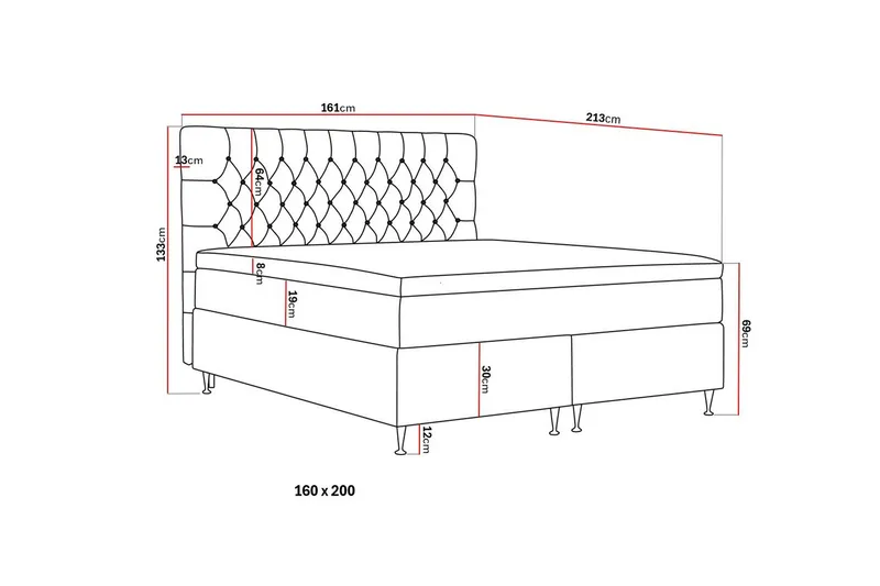 Hilton Lyx Komplett Sengpakke 160x200 cm Kontinentalseng med knappet sengegavl i fløyel - Grå / Fløyel - Møbler - Senger - Kontinentalsenger