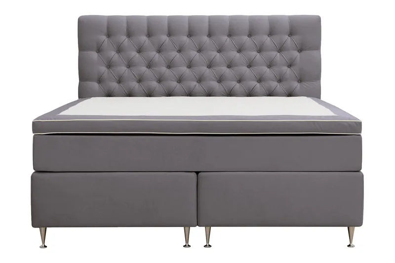 Hilton Lyx Komplett Sengpakke 160x200 cm Kontinentalseng med knappet sengegavl i fløyel - Grå / Fløyel - Møbler - Senger - Kontinentalsenger