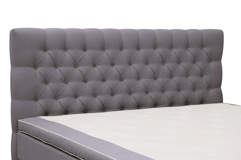 Hilton Lyx Komplett Sengpakke 160x200 cm Kontinentalseng med knappet sengegavl i fløyel - Grå / Fløyel - Møbler - Senger - Kontinentalsenger