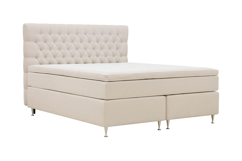 Hilton lyx Komplett Sengpakke 160x200 cm Kontinentalseng med knappet sengegavl - Lys Beige - Møbler - Senger - Kontinentalsenger