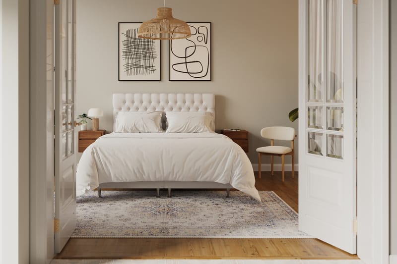 Hilton lyx Komplett Sengpakke 160x200 cm Kontinentalseng med knappet sengegavl - Lys Beige - Møbler - Senger - Kontinentalsenger