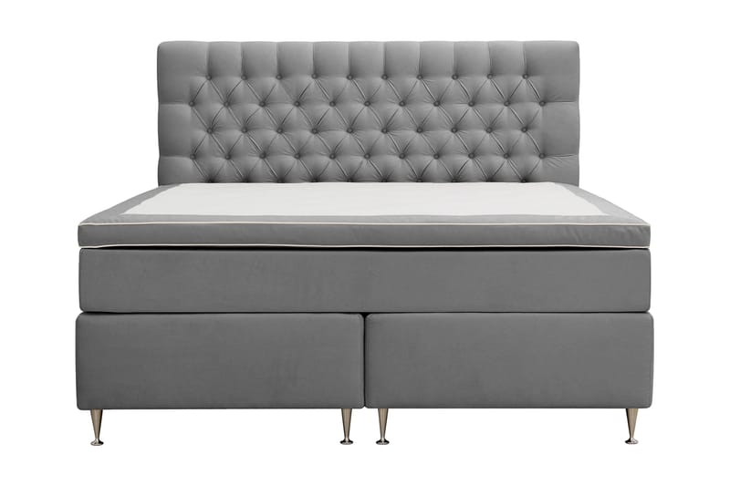 Hilton lyx Komplett Sengpakke 160x200 cm Kontinentalseng med knappet sengegavl - Lysegrå - Møbler - Senger - Kontinentalsenger