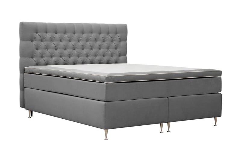 Hilton lyx Komplett Sengpakke 160x200 cm Kontinentalseng med knappet sengegavl - Lysegrå - Møbler - Senger - Kontinentalsenger