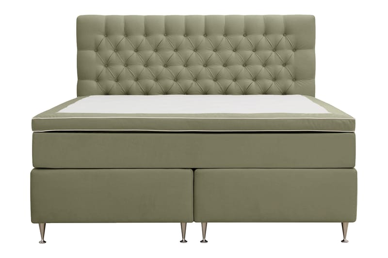 Hilton lyx Komplett Sengpakke 160x200 cm Kontinentalseng med knappet sengegavl - Olive - Møbler - Senger - Kontinentalsenger