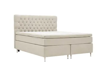 Hilton Lyx komplett sengpakke 180x200 cm kontinentalseng med knappepolstret sengegavl i chenille - Beige - Møbler - Senger - Kontinentalsenger