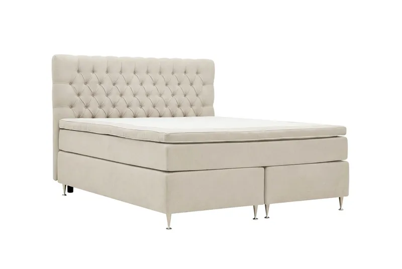 Hilton Lyx komplett sengpakke 180x200 cm kontinentalseng med knappepolstret sengegavl i chenille - Beige - Møbler - Senger - Kontinentalsenger
