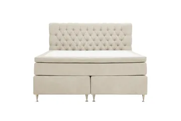 Hilton Lyx komplett sengpakke 180x200 cm kontinentalseng med knappepolstret sengegavl i chenille - Beige - Møbler - Senger - Kontinentalsenger