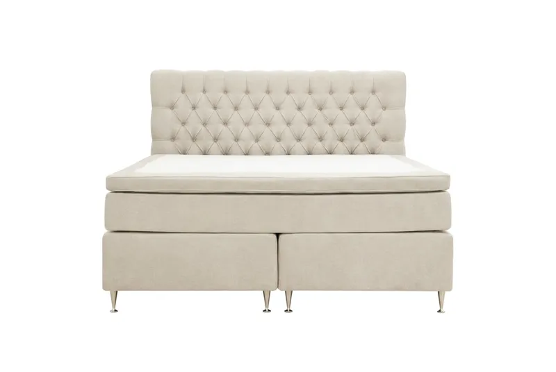 Hilton Lyx komplett sengpakke 180x200 cm kontinentalseng med knappepolstret sengegavl i chenille - Beige - Møbler - Senger - Kontinentalsenger