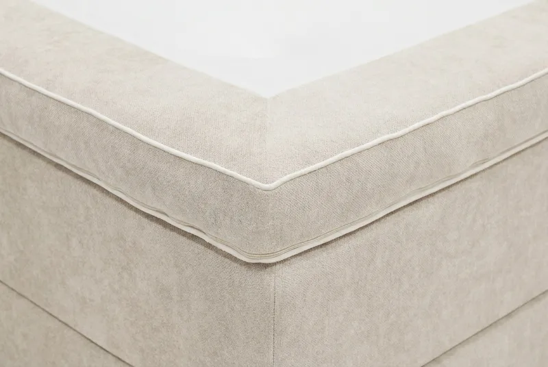 Hilton Lyx komplett sengpakke 180x200 cm kontinentalseng med knappepolstret sengegavl i chenille - Beige - Møbler - Senger - Kontinentalsenger