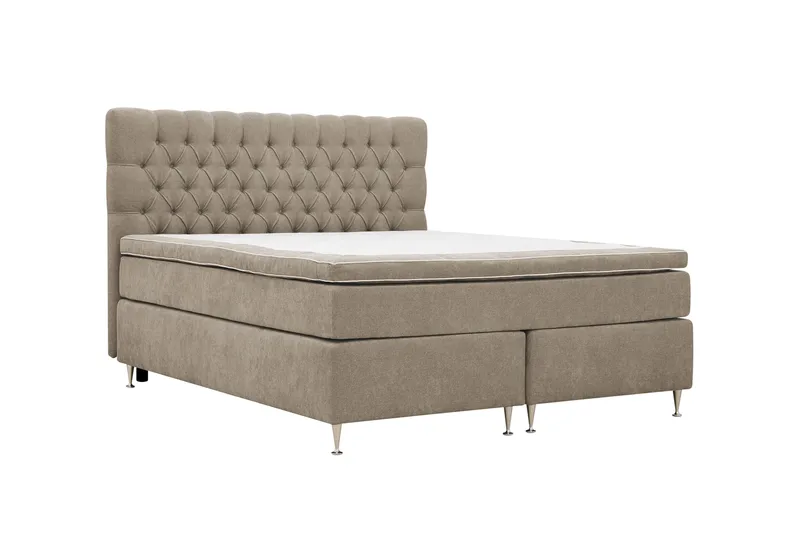 Hilton Lyx komplett sengpakke 180x200 cm kontinentalseng med knappepolstret sengegavl i chenille - Brun - Møbler - Senger - Kontinentalsenger