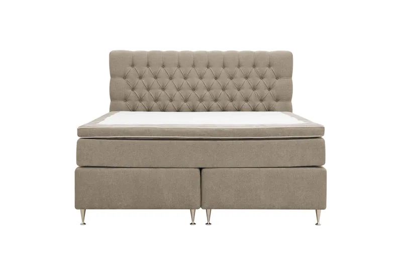 Hilton Lyx komplett sengpakke 180x200 cm kontinentalseng med knappepolstret sengegavl i chenille, Brun