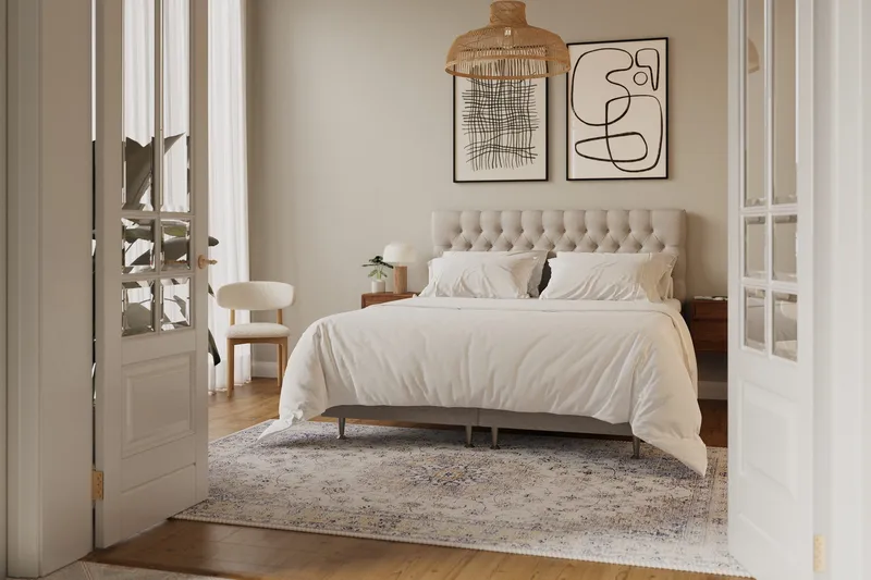 Hilton Lyx Komplett Sengpakke 180x200 cm Kontinentalseng med knappet sengegavl - Beige - Møbler - Senger - Kontinentalsenger