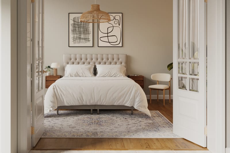 Hilton lyx Komplett Sengpakke 180x200 cm Kontinentalseng med knappet sengegavl - Beige - Møbler - Senger - Kontinentalsenger