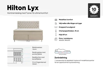 Hilton Lyx Komplett Sengpakke 180x200 cm Kontinentalseng med knappet sengegavl - Grå - Møbler - Senger - Kontinentalsenger