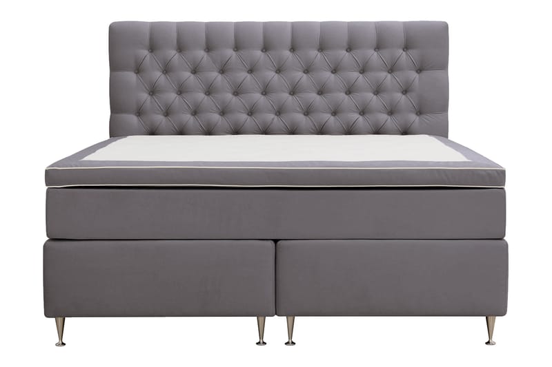 Hilton lyx Komplett Sengpakke 180x200 cm Kontinentalseng med knappet sengegavl - Grå - Møbler - Senger - Kontinentalsenger