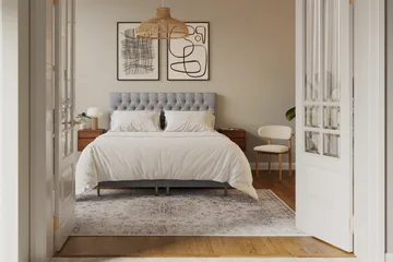 Hilton Lyx Komplett Sengpakke 180x200 cm Kontinentalseng med knappet sengegavl - Grå - Møbler - Senger - Kontinentalsenger