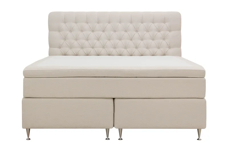 Hilton Lyx Komplett Sengpakke 180x200 cm Kontinentalseng med knappet sengegavl i bouclé, Ivory / Bouclé