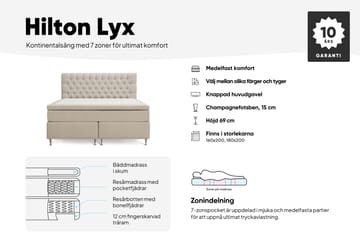Hilton Lyx Komplett Sengpakke 180x200 cm Kontinentalseng med knappet sengegavl i fløyel - Beige - Møbler - Senger - Kontinentalsenger