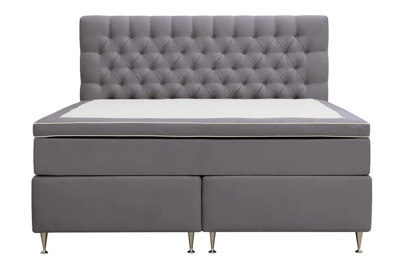 Hilton Lyx Komplett Sengpakke 180x200 cm Kontinentalseng med knappet sengegavl i fløyel - Grå - Møbler - Senger - Kontinentalsenger