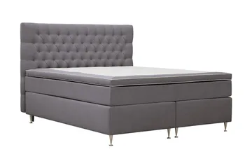 Hilton Lyx Komplett Sengpakke 180x200 cm Kontinentalseng med knappet sengegavl i fløyel - Grå - Møbler - Senger - Kontinentalsenger