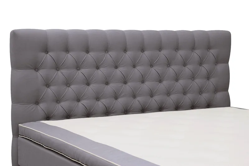 Hilton Lyx Komplett Sengpakke 180x200 cm Kontinentalseng med knappet sengegavl i fløyel - Grå - Møbler - Senger - Kontinentalsenger