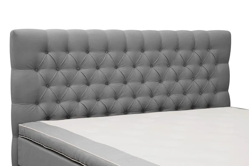 Hilton Lyx Komplett Sengpakke 180x200 cm Kontinentalseng med knappet sengegavl i fløyel - Lysegrå - Møbler - Senger - Kontinentalsenger