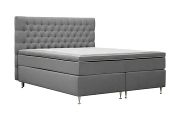 Hilton Lyx Komplett Sengpakke 180x200 cm Kontinentalseng med knappet sengegavl i fløyel - Lysegrå - Møbler - Senger - Kontinentalsenger