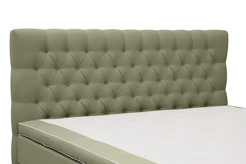 Hilton Lyx Komplett Sengpakke 180x200 cm Kontinentalseng med knappet sengegavl i fløyel - Olive - Møbler - Senger - Kontinentalsenger