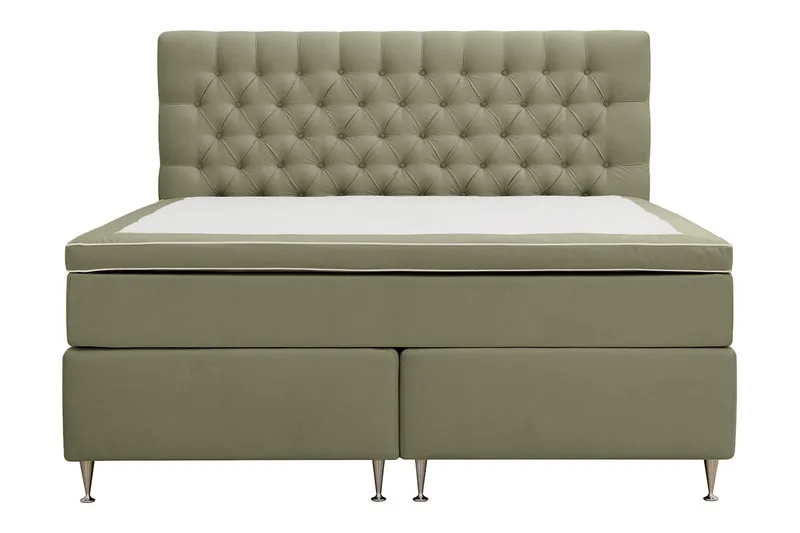 Hilton Lyx Komplett Sengpakke 180x200 cm Kontinentalseng med knappet sengegavl i fløyel - Olive - Møbler - Senger - Kontinentalsenger