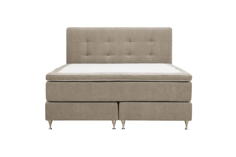 Hilton Premium Komplett Sengpakke 180x200 cm Kontinentalseng med Sengegavl, Lys Brun Stoff