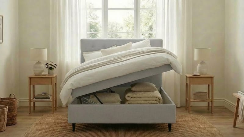 Hilton Plus Komplett sengepakke med oppbevaring 140x200 cm - Grå - Møbler - Senger - Senger med oppbevaring