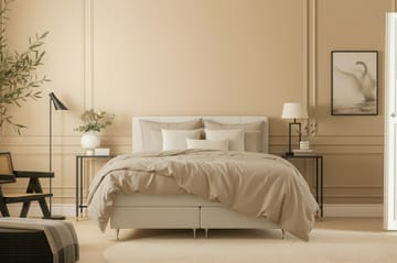 Hilton Premium Komplett Sengpakke 180x200 cm Kontinentalseng med Sengegavl - Beige Stoff - Møbler - Senger - Kontinentalsenger