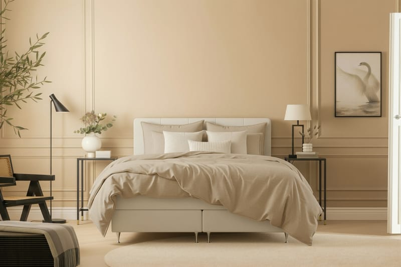 Hilton Premium Komplett Sengpakke 180x200 cm - Beige Stoff - Møbler - Senger - Kontinentalsenger