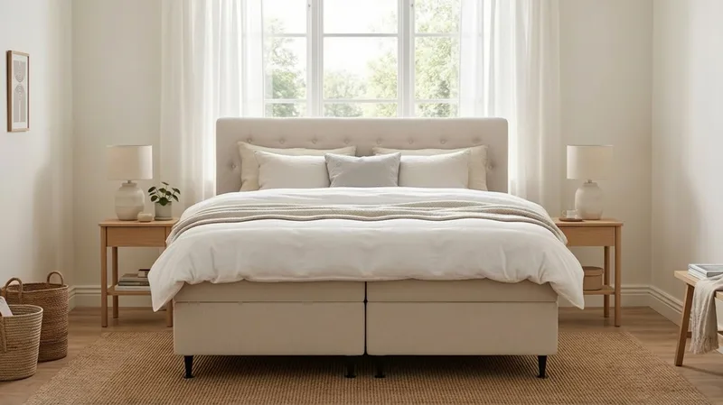 Hilton Plus Komplett sengepakke med oppbevaring 160x200 cm - Lys beige - Møbler - Senger - Senger med oppbevaring