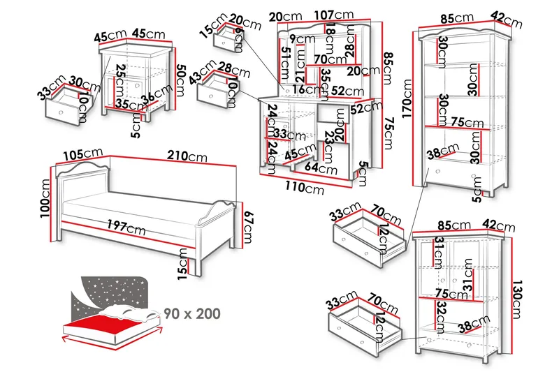 Hilts Soveromsmøbelsett - Hvit/Rosa - Møbler - Senger - Møbelsett til soverom