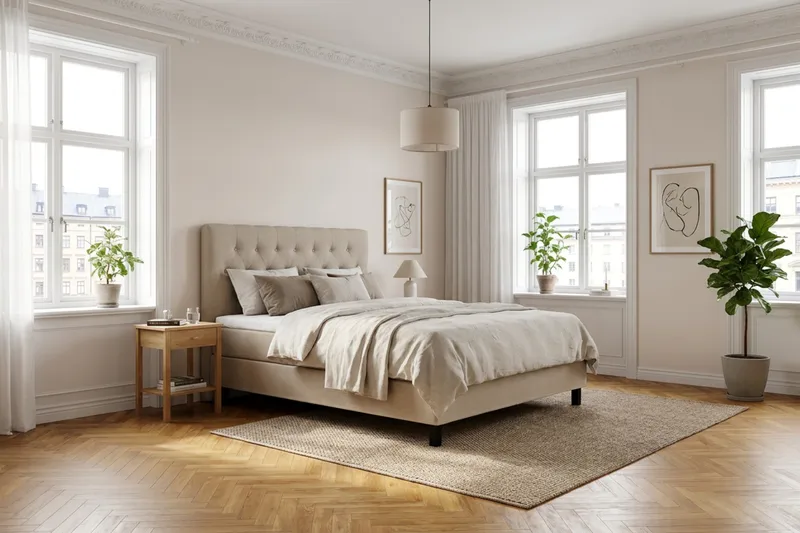 HVILA Classic komplett sengepakke 120x200 cm, kontinentalseng med diamantmønstret sengegavl - Beige - Møbler - Senger - Kontinentalsenger
