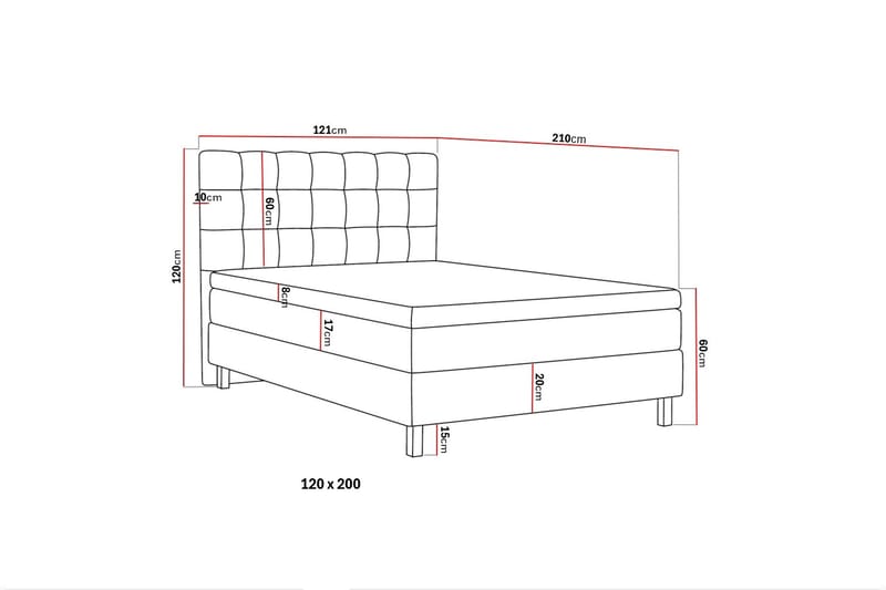 HVILA Classic komplett sengepakke 120x200 cm, kontinentalseng med rutete sengegavl - Grå - Møbler - Senger - Kontinentalsenger