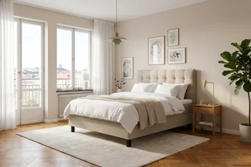 HVILA Classic komplett sengepakke 140x200 cm, kontinentalseng med rutete sengegavl - Beige - Møbler - Senger - Kontinentalsenger