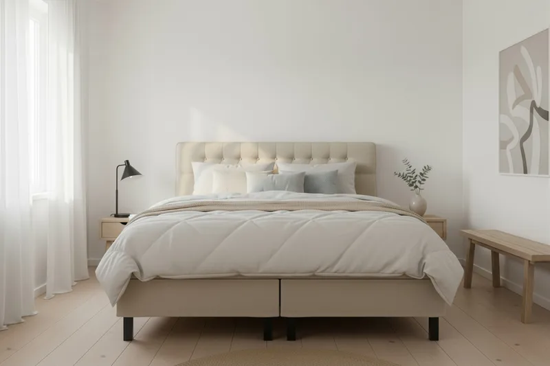 HVILA Classic komplett sengepakke 160x200 cm kontinentalseng med diamantmønstret sengegavl - Beige - Møbler - Senger - Kontinentalsenger