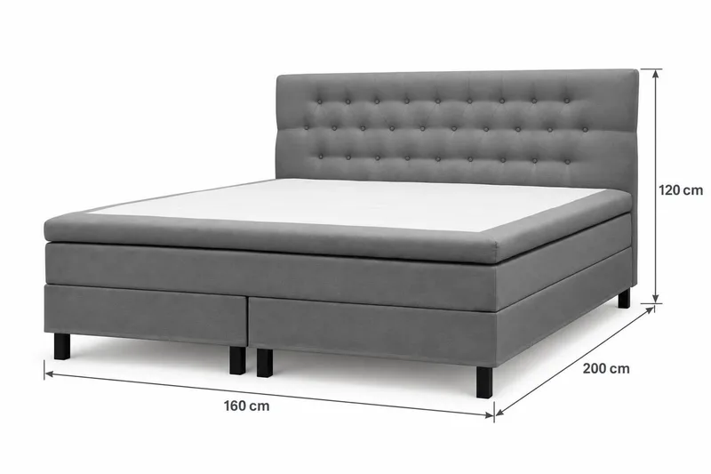 HVILA Classic Komplett sengepakke 160x200 cm Kontinentalseng med diamantmønstret sengegavl - Grå - Møbler - Senger - Kontinentalsenger