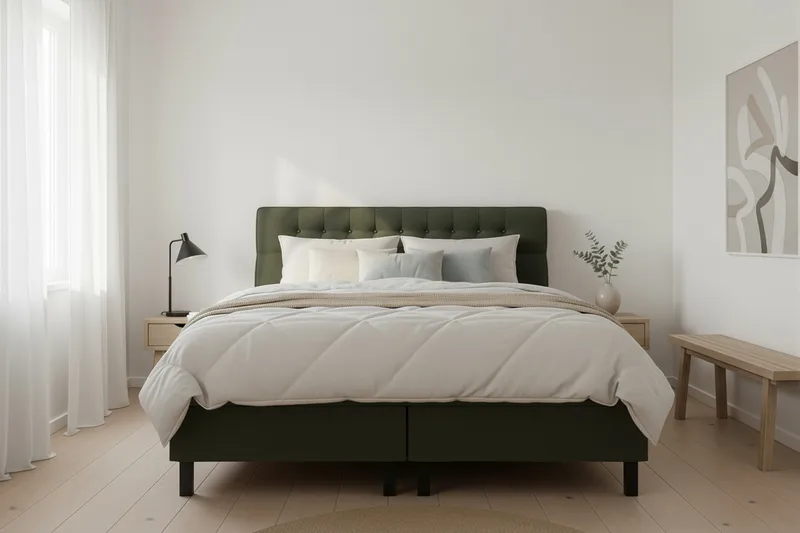 HVILA Classic komplett sengepakke 160x200 cm kontinentalseng med diamantmønstret sengegavl - Grønn - Møbler - Senger - Kontinentalsenger