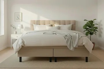 HVILA Classic komplett sengepakke 160x200 cm kontinentalseng med rutet sengegavl - Beige - Møbler - Senger - Kontinentalsenger