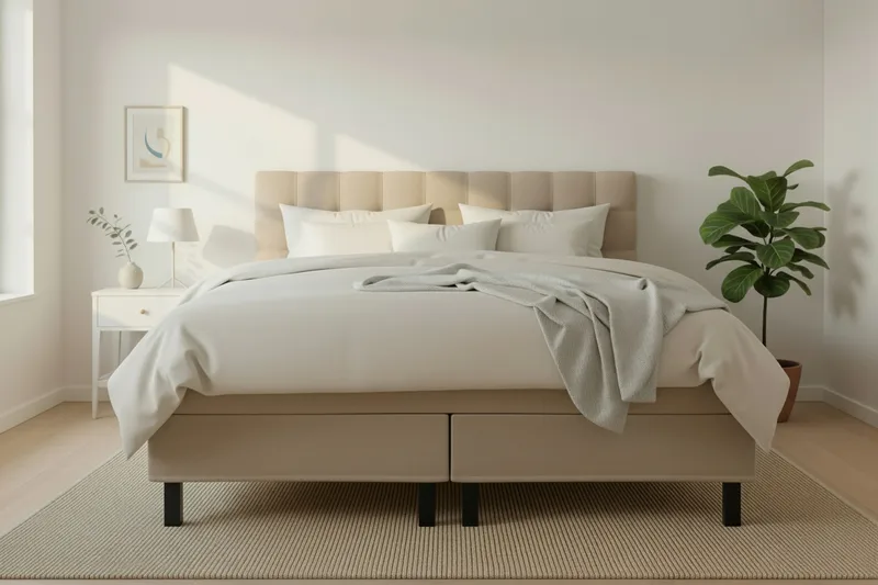 HVILA Classic komplett sengepakke 160x200 cm kontinentalseng med rutet sengegavl - Beige - Møbler - Senger - Kontinentalsenger