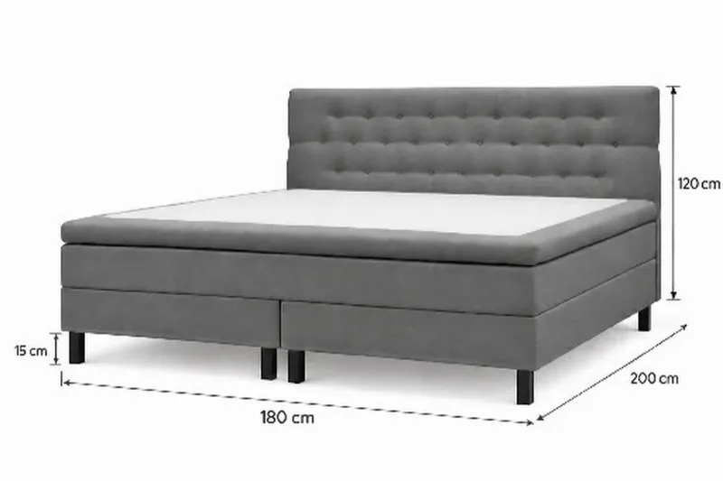 HVILA Classic Komplett sengepakke 180x200 cm Kontinentalseng med diamantmønstret sengegavl - Grå - Møbler - Senger - Kontinentalsenger