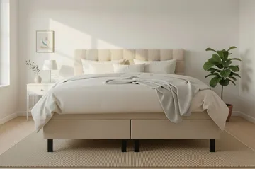 HVILA Classic komplett sengepakke 180x200 cm kontinentalseng med rutet sengegavl - Beige / Teddy - Møbler - Senger - Kontinentalsenger