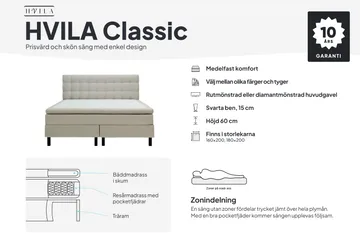 HVILA Classic komplett sengepakke 180x200 cm kontinentalseng med rutet sengegavl - Beige - Møbler - Senger - Kontinentalsenger